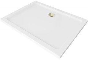 Mexen Flat obdĺžniková sprchová vanička slim 100 x 90 cm, biela, syfon zlatá - 40109010G