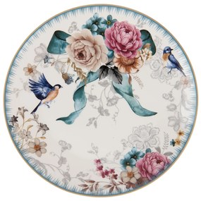 Dezertný tanierik s motívom kvetín a vtáčika Pivoine - Ø 20*2 cm