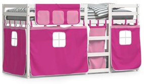 Poschodová posteľ so závesmi ružová 90x190 cm masívna borovica 3283942
