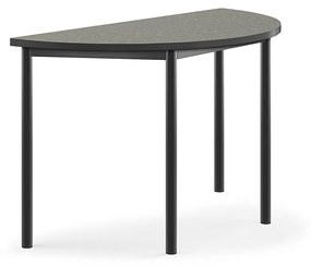 Stôl SONITUS, polkruh, 1200x600x720 mm, linoleum - tmavošedá, antracit