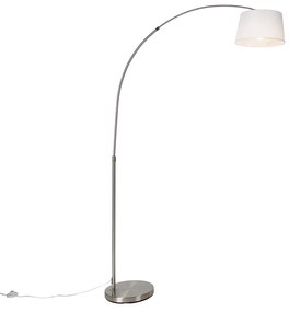 Inteligentná oblúková lampa oceľ s bielym textilným tienidlom vrátane WiFi A60 - Arc Basic