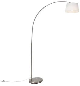 Inteligentná oblúková lampa oceľ s bielym textilným tienidlom vrátane WiFi A60 - Arc Basic
