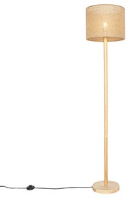 Inteligentná drevená stojaca lampa s prírodným ľanovým tienidlom 32 cm vrátane Wifi A60 - Mels