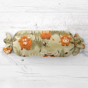 Biante Detský vankúš valec bonbon Sandra SA-612 Býčky na pastve na zelenom 15x40 cm
