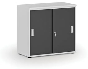 Kancelárska skriňa so zasúvacími dverami PRIMO WHITE, 740 x 800 x 420 mm, biela/grafit