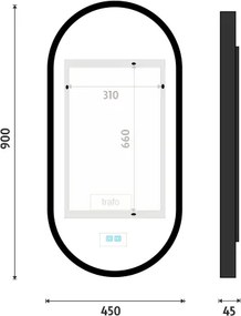 Nimco ČIERNE LED zrkadlo 450x900 s dvoma dotykovými senzormi - ZPC 32003LVX-90
