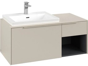 VILLEROY &amp; BOCH Subway 3.0 závesná skrinka pod umývadlo (umývadlo vľavo), 2 zásuvky + regálový prvok, s LED osvetlením, 1001 x 516 x 422,5 mm, Cashmere Grey, C572L2VN