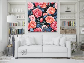 Gario Maľovanie podľa čísel Kvetinové pozadie Ruže Rozmery: 50 x 50 cm, Rámovanie: S vnútorným rámom