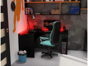 Rohový LED PC stolík Uhlominn (čierna). Akcia -21%. Vlastná spoľahlivá doprava až k Vám domov. 1092072