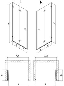 Mexen, Mexen Lunar-F pravé sklápacie sprchové dvere 90 cm, transparentné, brúsené zlaté - 836-090-000-55-00-P