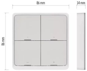 Vypínač 4-tlačidlový GoSmart 1xCR2430 Tuya biela