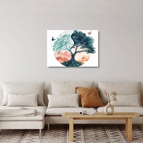 Sklenený obraz – Akvarelový strom plný života (70x50 cm)