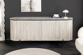 Komoda ADLON 170 cm mangové drevo sivá s mramorovou doskou bielo-čierna