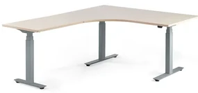 Výškovo nastaviteľný rohový stôl MODULUS, 1600x2000 mm, strieborná, breza