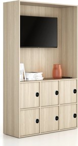Kancelárska skriňa FRAME, 6x dvere, priestor pre TV, 1299 x 450 x 2162 mm, RFID zámok, dub prírodný