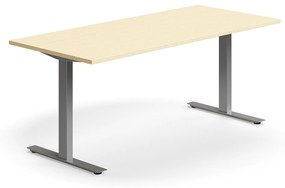 Kancelársky stôl QBUS, rovný, 1800x800 mm, T-rám, strieborný rám, breza