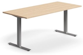 Kancelársky stôl QBUS, rovný, 1800x800 mm, T-rám, strieborný rám, dub