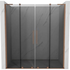 Mexen Velar L Duo, posuvné sprchové dvere do otvoru 170 cm, 8mm šedé sklo, medená matná, 871-170-003-42-65