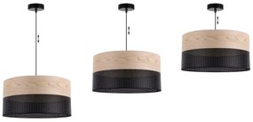 Závesné svietidlo Wood, 1x béžová dubová dýha/čierne PVC tienidlo, (fi 44cm)