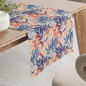 Biante Dekoračný behúň na stôl PML-067 Modré listy na krémovom 35x140 cm