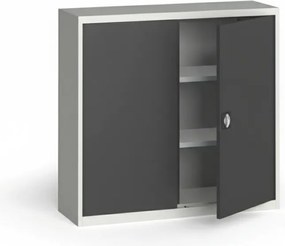 Plechová policová skriňa na náradie KOVONA, 1150 x 1200 x 400 mm, 2 police, sivá/grafit