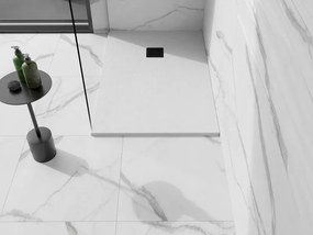 Mexen Stone+, obdĺžniková vanička z minerálneho kompozitu 110 x 90 cm, biela, čierna krytka, 44109011-B
