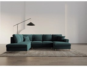 Zamatová rozkladacia/s úložným priestorom rohová pohovka v petrolejovej farbe (ľavý roh/do "U") Kyoto – Cosmopolitan Design