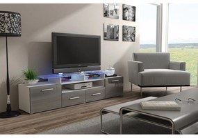 TV stolík + skrinka Blaise (biela + sivý lesk) (osvetlenie LED biele). Vlastná spoľahlivá doprava až k Vám domov. 1058809