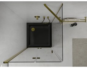 Mexen Lima, sprchový kút 90 (dvere) x 90 (stena) cm, 6mm číre sklo, zlatý profil + SLIM sprchová vanička čierna 5cm so zlatým sifónom, 856-090-090-01-00-4070
