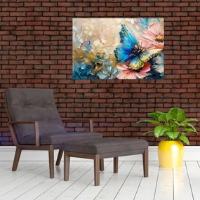 Obraz - Maľba kvetov a motýľov (90x60 cm)