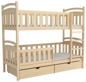 Detská poschodová posteľ z masívu borovice KRISTEN so šuplíkmi - 200x90 cm - PRÍRODNÁ BOROVICA