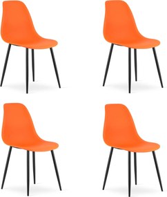 Súprava 4 ks pomarančových stoličiek OSAKA s čiernymi nohami