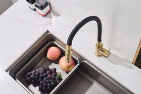 Gamma Flex 4000, stojanková drezová batéria s flexibilným ramenom, 2-funkčný výtok, čierna-zlatá matná, GMA-BFX-4000BGD