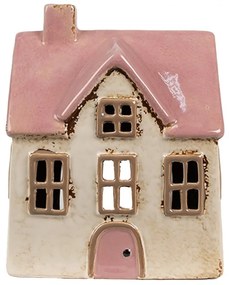 Béžový keramický svietnik na čajovú sviečku domček Amster Village - 13*10*16 cm