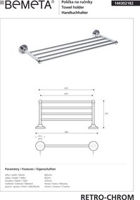 Bemeta Design RETRO chróm: Držiak uterákov, 605 mm - 144302182