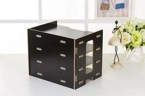 Drevený DIY kancelársky zásobník na dokumenty, organizér na dokumenty 4 priehradky čierny QS205 Čierna