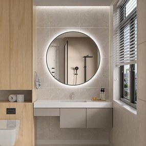 Erga Emma, okrúhle LED zrkadlo 90cm, čierny kovový rám, 2070 lm, 6500K, zadné osvetlenie, ERG-V01-201-9090-BK