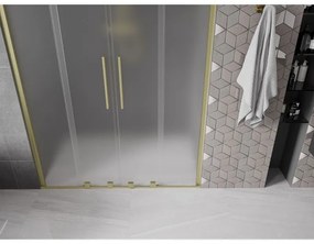 Mexen Velar Duo, posuvné sprchové dvere do otvoru 140 cm, 8mm sklo námraza, zlatá matná, 871-140-000-32-55