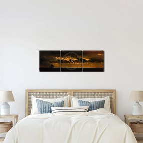 Obraz plachetnice pri západe slnka (s hodinami) (90x30 cm)