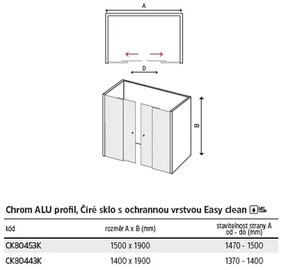 Mereo Lima, zasúvacie štvordielne sprchové dvere 140x190, 6mm číre sklo, chrómový profil, MER-CK80443K