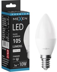 Mexen Nova, LED žiarovka E14, C37, 1W, Teplá - 3000K, 105 lm - L102-E14-0130-01