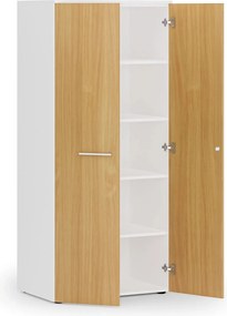 Kancelárska policová skriňa PRIMO WHITE s dverami, 800 x 500 x 1781 mm, biela/buk