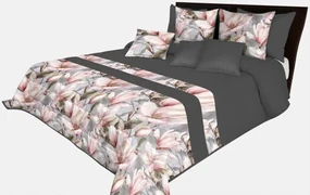 Prehoz na posteľ v antracitovej farbe s jemným vzorom pivónii Šírka: 200 cm | Dĺžka: 220 cm