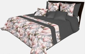 Prehoz na posteľ v antracitovej farbe s jemným vzorom pivónii Šírka: 260 cm | Dĺžka: 240 cm