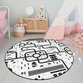 Čierno-biely prateľný detský hrací koberec ø100 cm In My Town – Mila Home