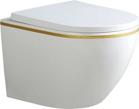 BPS-koupelny Závesná WC misa so SoftClose sedadlom HYD-5618, biela mat/zlatý lem