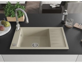 Mexen Elias, 1-komorový granitový drez 795x480x200 mm a drezová batéria Savita, béžová, 6511-69-672601-00