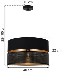 Závesné svietidlo Asti, 1x PVC/čierne textilné tienidlo, (fi 40cm), g, b