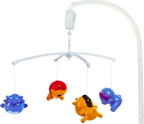 LEAN Toys Kolotoč nad postieľku so zvieratkami a zvukom (lev, slon, žirafa)