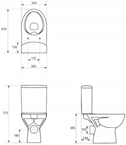 Cersanit Parva CleanOn, kombi wc so splachovaním 3/5l bez toaletného sedátka, biela, K27-062